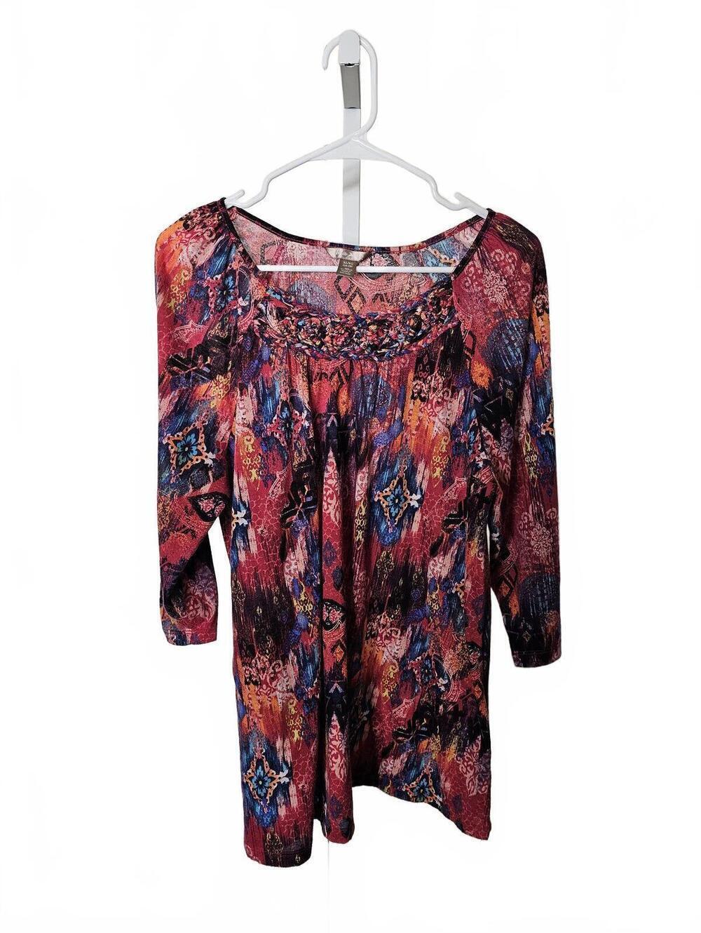 White Stag Women's XL (16-18) Multicolor Patterned 3/4 Sleeve Top - Picture 2 of 5